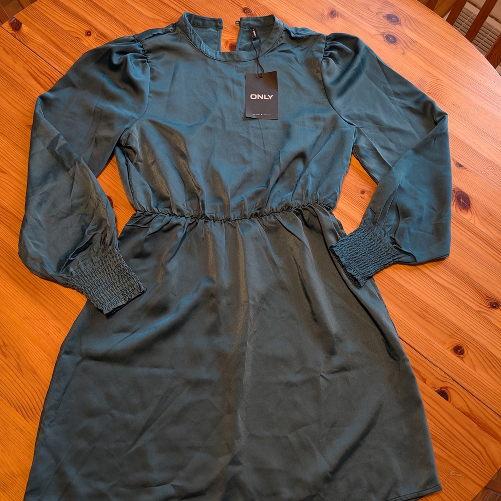 NWT ONLY Teal Long Sleeve Smocked Waist Dress